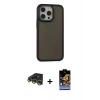ieg™ iPhone 14 Pro Max Kılıf Eksen Işık - Siyah Buffer Hayalet Cam Ekran Koruyucu + Gold Raze Metal Kamera Lens