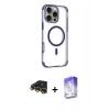 ieg™ iPhone 14 Pro Max Kılıf Eksen Klasik Koleksiyonu - Siyah Bilvis 5in1 3D Magic Cam Ekran Koruyucu + Gold Raze Metal Kamera Lens