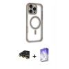 ieg™ iPhone 14 Pro Max Kılıf Eksen Klasik Koleksiyonu - Siyah Bilvis 5in1 3D Magic Cam Ekran Koruyucu + Gold Raze Metal Kamera Lens