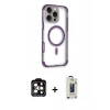 ieg™ iPhone 14 Pro Max Kılıf Eksen Klasik Koleksiyonu - Siyah Bilvis Hayalet Cam Ekran Koruyucu + Turuncu PVD Metal Kamera Lens