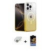 ieg™ iPhone 14 Pro Max Kılıf Eksen Minimal Özel Seri - Siyah Buffer Hayalet Cam Ekran Koruyucu + Gold Band Metal Kamera Lens