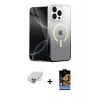 ieg™ iPhone 14 Pro Max Kılıf Eksen Minimal Özel Seri - Siyah Buffer Hayalet Cam Ekran Koruyucu + Gold Band Metal Kamera Lens