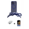 ieg™ iPhone 14 Pro Max Kılıf Eksen Özel Seri - Siyah Buffer Hayalet Cam Ekran Koruyucu + Gümüş Band Metal Kamera Lens