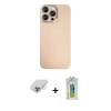ieg™ iPhone 14 Pro Max Kılıf Eksen Prime - Siyah Polymer Nano Ekran Koruyucu + Gümüş Band Metal Kamera Lens