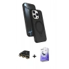 ieg™ iPhone 14 Pro Max Kılıf İz Işık Koleksiyonu - Siyah Bilvis 5in1 5D Magic Hayalet Cam Ekran Koruyucu + Gold Raze Metal Kamera Lens