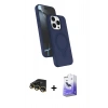 ieg™ iPhone 14 Pro Max Kılıf İz Işık Koleksiyonu - Siyah Bilvis 5in1 5D Magic Hayalet Cam Ekran Koruyucu + Gold Raze Metal Kamera Lens