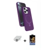 ieg™ iPhone 14 Pro Max Kılıf İz Işık Koleksiyonu - Siyah Buffer Hayalet Cam Ekran Koruyucu + Gümüş Band Metal Kamera Lens