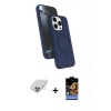 ieg™ iPhone 14 Pro Max Kılıf İz Işık Koleksiyonu - Siyah Buffer Hayalet Cam Ekran Koruyucu + Gümüş Band Metal Kamera Lens