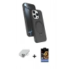 ieg™ iPhone 14 Pro Max Kılıf İz Işık Koleksiyonu - Siyah Buffer Hayalet Cam Ekran Koruyucu + Gümüş Band Metal Kamera Lens