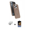 ieg™ iPhone 14 Pro Max Kılıf İz Işık Koleksiyonu - Siyah Buffer Hayalet Cam Ekran Koruyucu + Gümüş Band Metal Kamera Lens