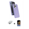ieg™ iPhone 14 Pro Max Kılıf İz Işık Koleksiyonu - Siyah Buffer Hayalet Cam Ekran Koruyucu + Gümüş Band Metal Kamera Lens