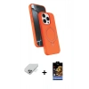 ieg™ iPhone 14 Pro Max Kılıf İz Işık Koleksiyonu - Siyah Buffer Hayalet Cam Ekran Koruyucu + Gümüş Band Metal Kamera Lens