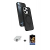 ieg™ iPhone 14 Pro Max Kılıf İz Işık Koleksiyonu - Siyah Buffer Hayalet Cam Ekran Koruyucu + Gümüş Band Metal Kamera Lens