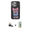ieg™ iPhone 14 Pro Max Kılıf İz Minimal Koleksiyonu - Siyah Polymer Nano Ekran Koruyucu + Siyah Bilvis Titan Kamera Lens