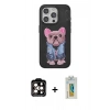 ieg™ iPhone 14 Pro Max Kılıf İz Minimal Koleksiyonu - Siyah Polymer Nano Ekran Koruyucu + Turuncu PVD Metal Kamera Lens