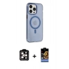 ieg™ iPhone 14 Pro Max Kılıf Kıvılcım Asil Özel Seri - Siyah Buffer Hayalet Cam Ekran Koruyucu + Turuncu PVD Metal Kamera Lens