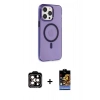 ieg™ iPhone 14 Pro Max Kılıf Kıvılcım Asil Özel Seri - Siyah Buffer Hayalet Cam Ekran Koruyucu + Turuncu PVD Metal Kamera Lens