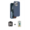 ieg™ iPhone 14 Pro Max Kılıf Kıvılcım Çizgi Serisi - Siyah Polymer Nano Ekran Koruyucu + Turuncu PVD Metal Kamera Lens