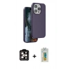 ieg™ iPhone 14 Pro Max Kılıf Kıvılcım Çizgi Serisi - Siyah Polymer Nano Ekran Koruyucu + Turuncu PVD Metal Kamera Lens