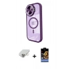 ieg™ iPhone 14 Pro Max Kılıf Kıvılcım Modern Koleksiyonu - Siyah Buffer Hayalet Cam Ekran Koruyucu + Gold Band Metal Kamera Lens