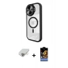 ieg™ iPhone 14 Pro Max Kılıf Kıvılcım Modern Koleksiyonu - Siyah Buffer Hayalet Cam Ekran Koruyucu + Gold Band Metal Kamera Lens
