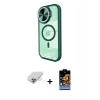 ieg™ iPhone 14 Pro Max Kılıf Kıvılcım Modern Koleksiyonu - Siyah Buffer Hayalet Cam Ekran Koruyucu + Gold Band Metal Kamera Lens