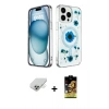 ieg™ iPhone 14 Pro Max Kılıf Kozmos Doku - Siyah Buffer Cam Ekran Koruyucu + Gold Band Metal Kamera Lens