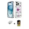 ieg™ iPhone 14 Pro Max Kılıf Kozmos Doku - Siyah Buffer Cam Ekran Koruyucu + Gold Band Metal Kamera Lens