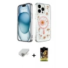 ieg™ iPhone 14 Pro Max Kılıf Kozmos Doku - Siyah Buffer Cam Ekran Koruyucu + Gold Band Metal Kamera Lens