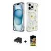 ieg™ iPhone 14 Pro Max Kılıf Kozmos Doku - Siyah Buffer Cam Ekran Koruyucu + Gümüş Raze Metal Kamera Lens