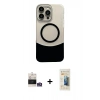 ieg™ iPhone 14 Pro Max Kılıf Kozmos Form Özel Seri - Siyah 6D Mat Seramik Hayalet Nano Ekran Koruyucu + Gümüş Bilvis Titan Kamera Lens