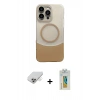 ieg™ iPhone 14 Pro Max Kılıf Kozmos Form Özel Seri - Siyah Polymer Nano Ekran Koruyucu + Gold Band Metal Kamera Lens