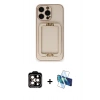 ieg™ iPhone 14 Pro Max Kılıf Kozmos Minimal Prime - Siyah 3D Antistatik Cam Ekran Koruyucu + Turuncu PVD Metal Kamera Lens