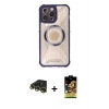 ieg™ iPhone 14 Pro Max Kılıf Kutup Modern - Siyah Buffer Cam Ekran Koruyucu + Gold Raze Metal Kamera Lens