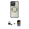 ieg™ iPhone 14 Pro Max Kılıf Kutup Modern - Siyah Buffer Hayalet Cam Ekran Koruyucu + Gümüş Bilvis Titan Kamera Lens