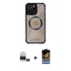 ieg™ iPhone 14 Pro Max Kılıf Kutup Modern - Siyah Buffer Hayalet Cam Ekran Koruyucu + Gümüş Bilvis Titan Kamera Lens