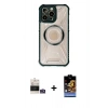 ieg™ iPhone 14 Pro Max Kılıf Kutup Modern - Siyah Buffer Hayalet Cam Ekran Koruyucu + Gümüş Bilvis Titan Kamera Lens