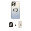 ieg™ iPhone 14 Pro Max Kılıf Kutup Yansıma Özel Seri - Siyah Mat Seramik Nano Ekran Koruyucu + Turuncu PVD Metal Kamera Lens