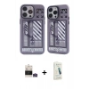 ieg™ iPhone 14 Pro Max Kılıf Nova Doku Koleksiyonu - Şeffaf Pasifik Cam Ekran Koruyucu + Gümüş Bilvis Titan Kamera Lens