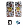 ieg™ iPhone 14 Pro Max Kılıf Nova Doku Koleksiyonu - Siyah 3D Antistatik Cam Ekran Koruyucu + Turuncu PVD Metal Kamera Lens