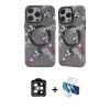 ieg™ iPhone 14 Pro Max Kılıf Nova Doku Koleksiyonu - Siyah 3D Antistatik Cam Ekran Koruyucu + Turuncu PVD Metal Kamera Lens