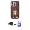 ieg™ iPhone 14 Pro Max Kılıf Nova Form Koleksiyonu - Siyah Bilvis 5in1 5D Magic Hayalet Cam Ekran Koruyucu + Gold Raze Metal Kamera Lens
