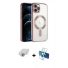 ieg™ iPhone 14 Pro Max Kılıf Nova Işık Özel Seri - Siyah 3D Antistatik Cam Ekran Koruyucu + Gümüş Band Metal Kamera Lens