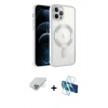 ieg™ iPhone 14 Pro Max Kılıf Nova Işık Özel Seri - Siyah 3D Antistatik Cam Ekran Koruyucu + Gümüş Band Metal Kamera Lens