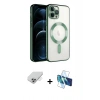 ieg™ iPhone 14 Pro Max Kılıf Nova Işık Özel Seri - Siyah 3D Antistatik Cam Ekran Koruyucu + Gümüş Band Metal Kamera Lens