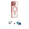 ieg™ iPhone 14 Pro Max Kılıf Nova Işık Özel Seri - Siyah 3D Antistatik Cam Ekran Koruyucu + Gümüş Band Metal Kamera Lens