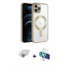 ieg™ iPhone 14 Pro Max Kılıf Nova Işık Özel Seri - Siyah 3D Antistatik Cam Ekran Koruyucu + Gümüş Band Metal Kamera Lens