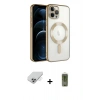 ieg™ iPhone 14 Pro Max Kılıf Nova Işık Özel Seri - Siyah Joko Magic 5D Hayalet Cam + Gümüş Band Metal Kamera Lens