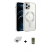 ieg™ iPhone 14 Pro Max Kılıf Nova Işık Özel Seri - Siyah Joko Magic 5D Hayalet Cam + Gümüş Band Metal Kamera Lens