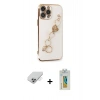 ieg™ iPhone 14 Pro Max Kılıf Nova Işık Prime - Siyah Polymer Nano Ekran Koruyucu + Gümüş Band Metal Kamera Lens